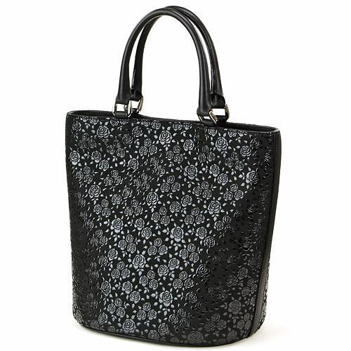 251 印傳屋印伝屋インデンヤハンドバッグ 薔薇花柄本革レザー