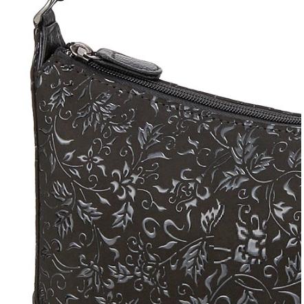印傳屋 印伝 ポシェット6105 黒／黒 花唐草