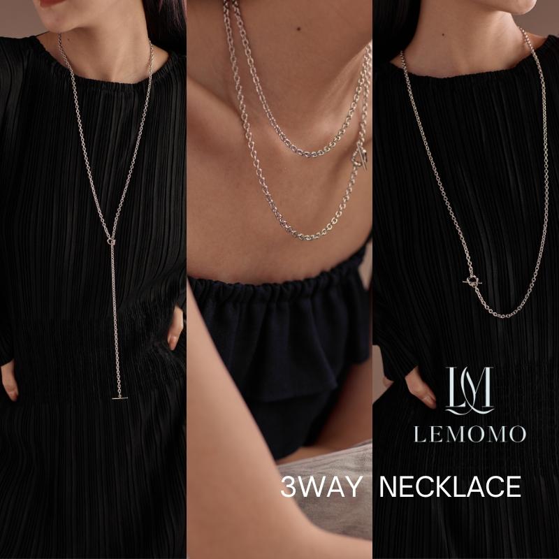 LEMOMO ロングネックレス 3way 金属アレルギー シルバー レディース アレルギー対応 ニッケルフリー ロジウムコーティング おしゃれ プレゼント | 