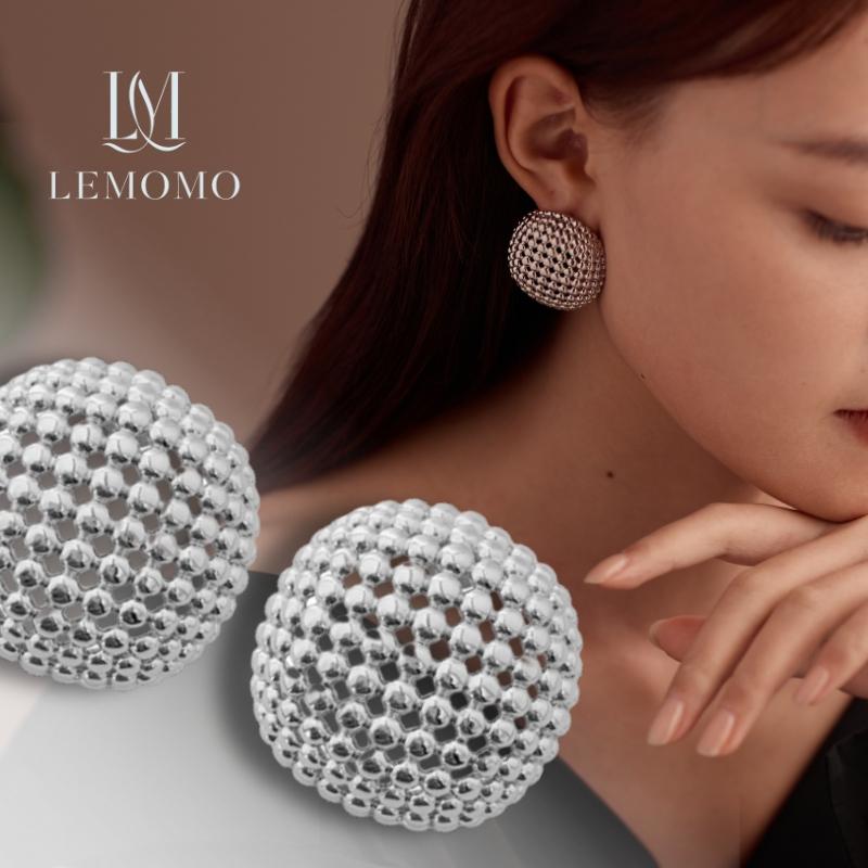 LEMOMO ピアス 大振り 金属アレルギー スクエア プレート ボール 透かし キラキラ ニッケルフリー おしゃれ レディース インスタ 韓国 人気 トレンド 大人 | 