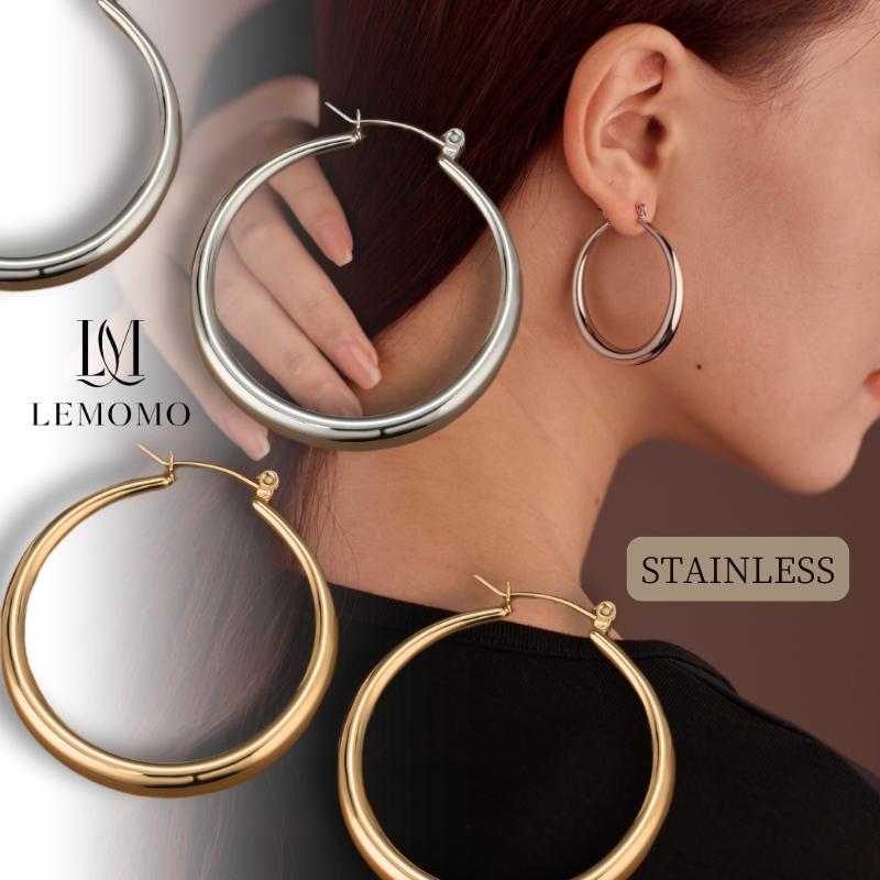 LEMOMO ピアス フープ キャッチレス ワンタッチ リング 金属アレルギー ニッケルフリー おしゃれ レディース インスタ 韓国 人気 トレンド 大人 | 