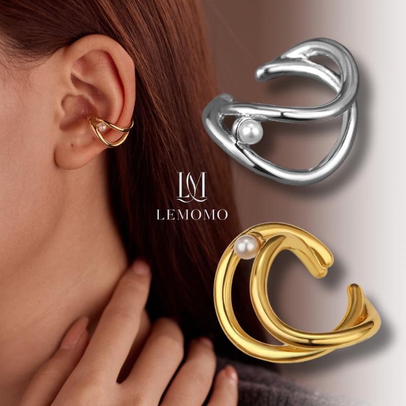 LEMOMO 【片耳用】イヤーカフ パール レイヤード イヤーカフス イヤカフ イヤリング 金属アレルギー対応 18K かわいい ジュエリー ゴールド シルバー 韓国 | 