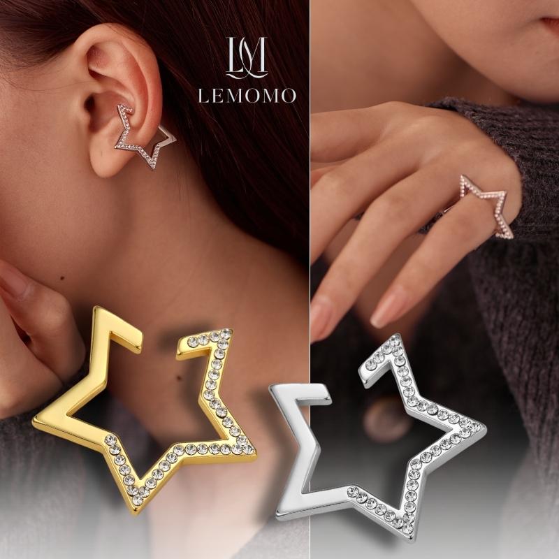 LEMOMO 【片耳用】イヤーカフ スター 星 イヤリング 金属アレルギー対応 18K 大人 かわいい ゴールド シルバーおしゃれ レディース インスタ 韓国 人気 トレンド | 