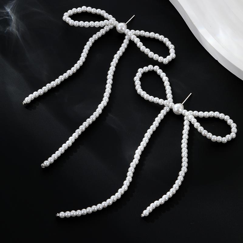 LEMOMO ピアス パール リボン ロング 揺れる シルバー925　金属アレルギー対応 韓国 おしゃれ インスタ |  | 02