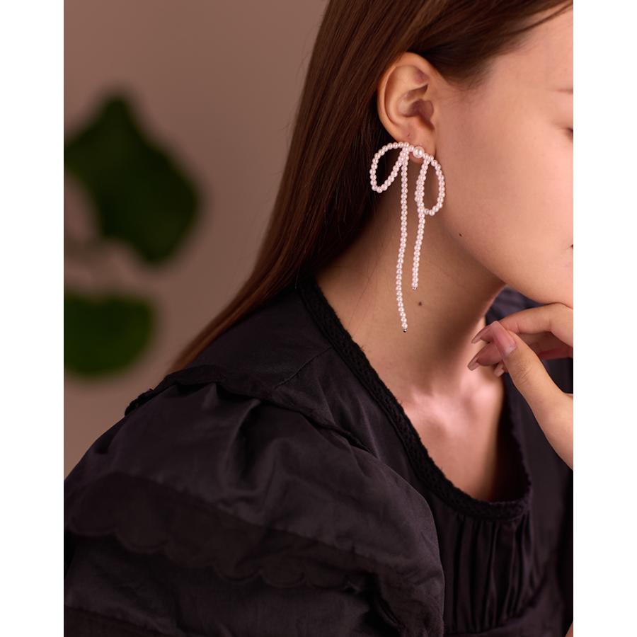 LEMOMO ピアス パール リボン ロング 揺れる シルバー925　金属アレルギー対応 韓国 おしゃれ インスタ |  | 06