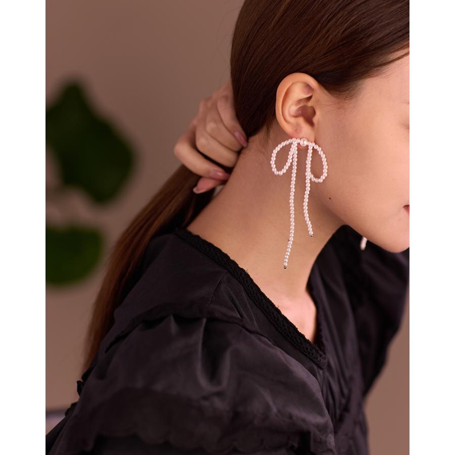 LEMOMO ピアス パール リボン ロング 揺れる シルバー925　金属アレルギー対応 韓国 おしゃれ インスタ |  | 07