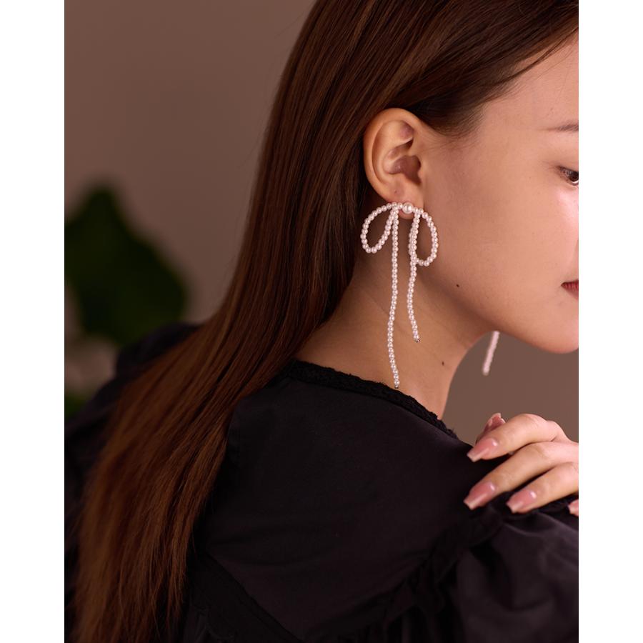 LEMOMO ピアス パール リボン ロング 揺れる シルバー925　金属アレルギー対応 韓国 おしゃれ インスタ |  | 08