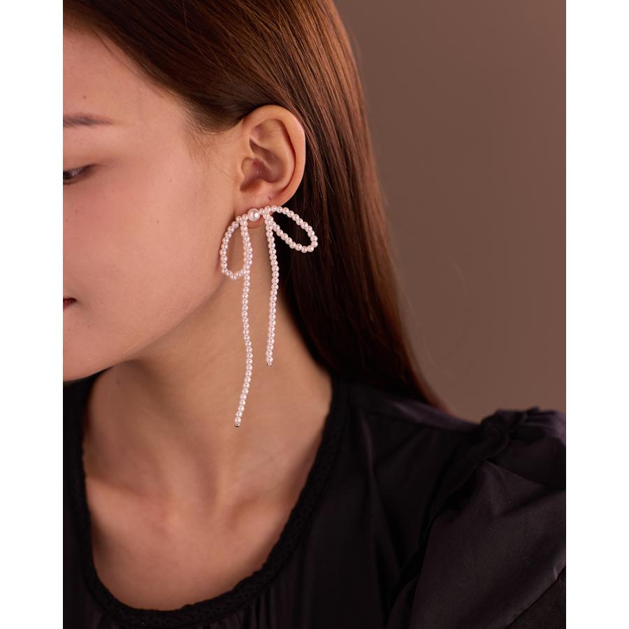 LEMOMO ピアス パール リボン ロング 揺れる シルバー925　金属アレルギー対応 韓国 おしゃれ インスタ |  | 10