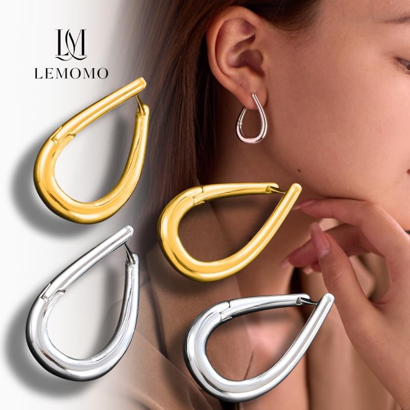 LEMOMO ピアス フープ 金属アレルギー 雫 ドロップ ひねり ワンタッチ キャッチレス ニッケルフリー おしゃれ レディース インスタ 韓国 人気 トレンド | 