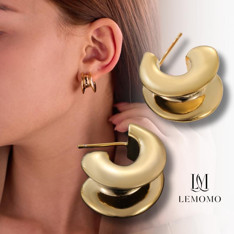 LEMOMO ピアス 存在感 フープ 大ぶり 金属アレルギー キャッチレス ニッケルフリー おしゃれ レディース インスタ 韓国 人気 トレンド 大人 | 