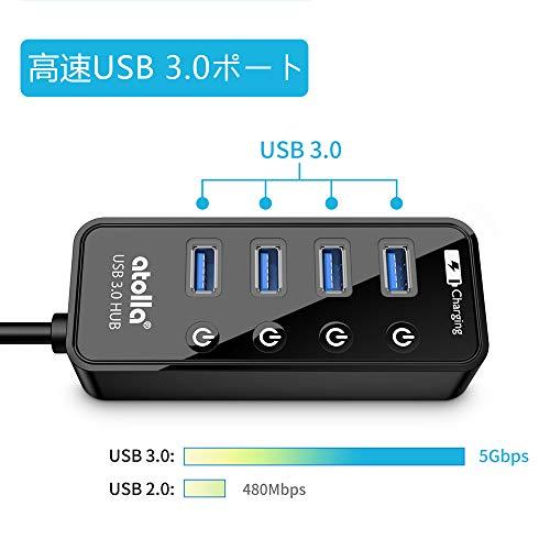 USB3.0ハブ 電源付き， atolla 4ポート高速USB3.0 の 拡張+ 1充電ポート USB Hub 独立スイッチ付 5V/3A ACアダプ｜lemonbb｜02