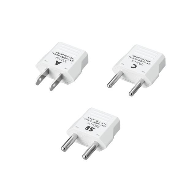 海外用電源プラグ 変換プラグ 海外専用 トラベル 旅行 韓国 YAZAWA ヤザワ 海外用電源プラグ3セット KPS3 プラグ形状A/C/SEタイプ対応 ※電圧変換不可※ |  | 01