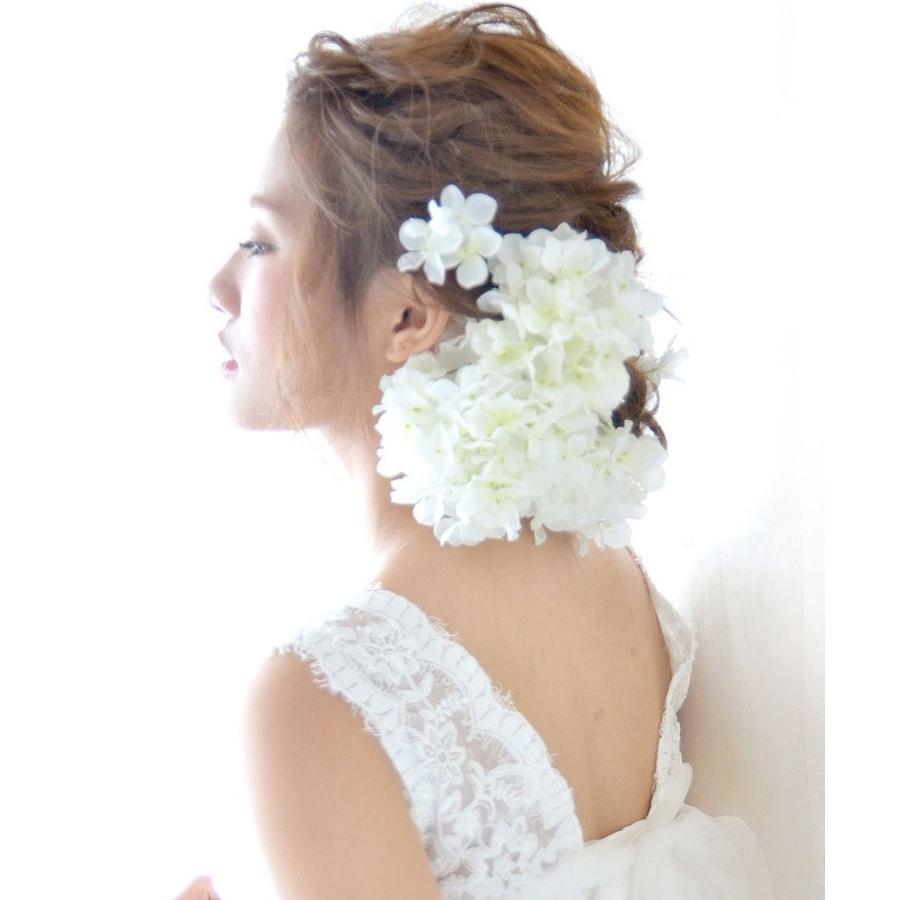 ヘッドドレス ウェディング 髪飾り あじさい 白 ホワイト 大きい 花 