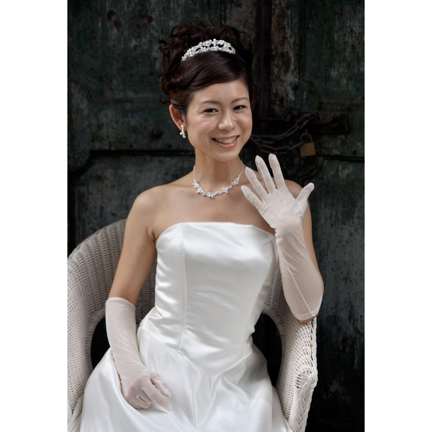ウェディンググローブ ロング オーガンジー 刺繍 40cm アイボリー 伸縮