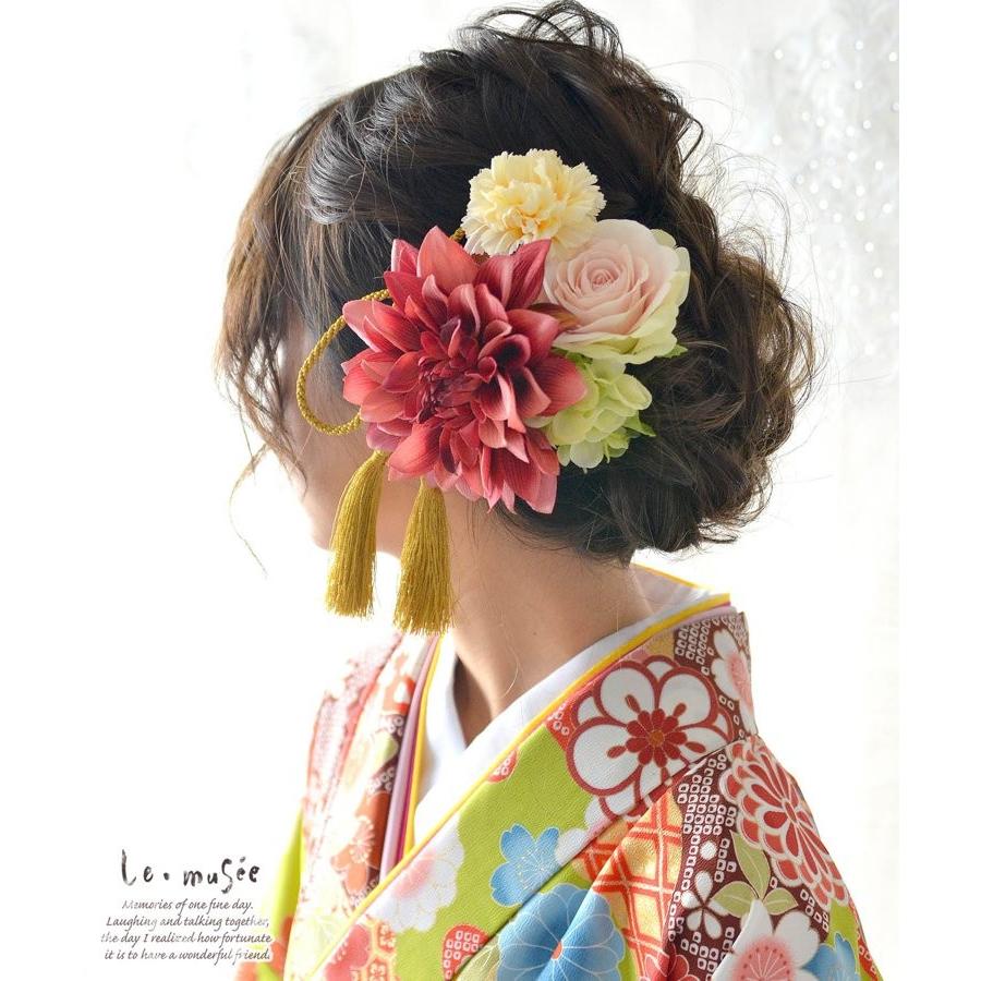 リボンタッセルつきダリアの髪飾り 楽天市場】髪飾り ドライフラワー 袴 浴衣 リボン ヘアード ヘア