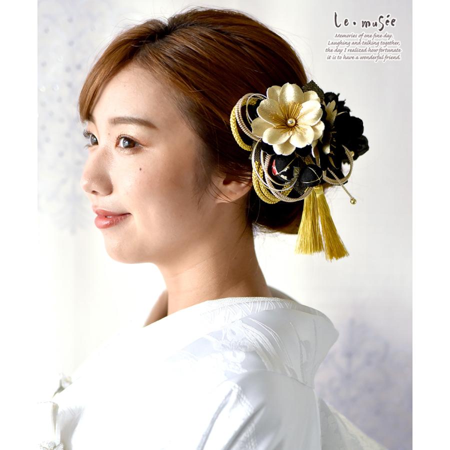 和装 成人式 髪飾り 金と黒の髪飾り | 白無垢 色打掛 振袖 袴 ちりめん