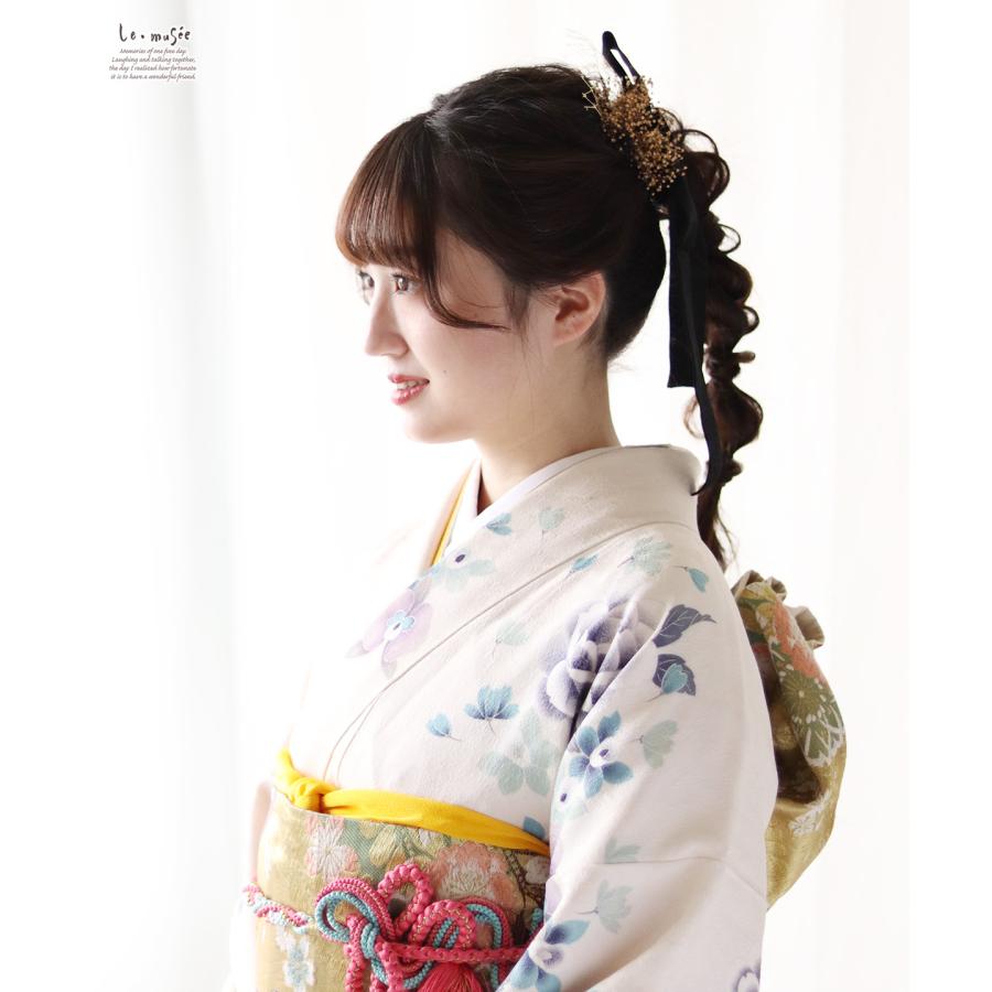 和装 成人式 髪飾り ベルベット リボン & チュール | ゴールド ブラック 金箔 カスミソウ プリザーブドフラワー 白無垢 色打掛 振袖 袴  卒業式 |  | 11