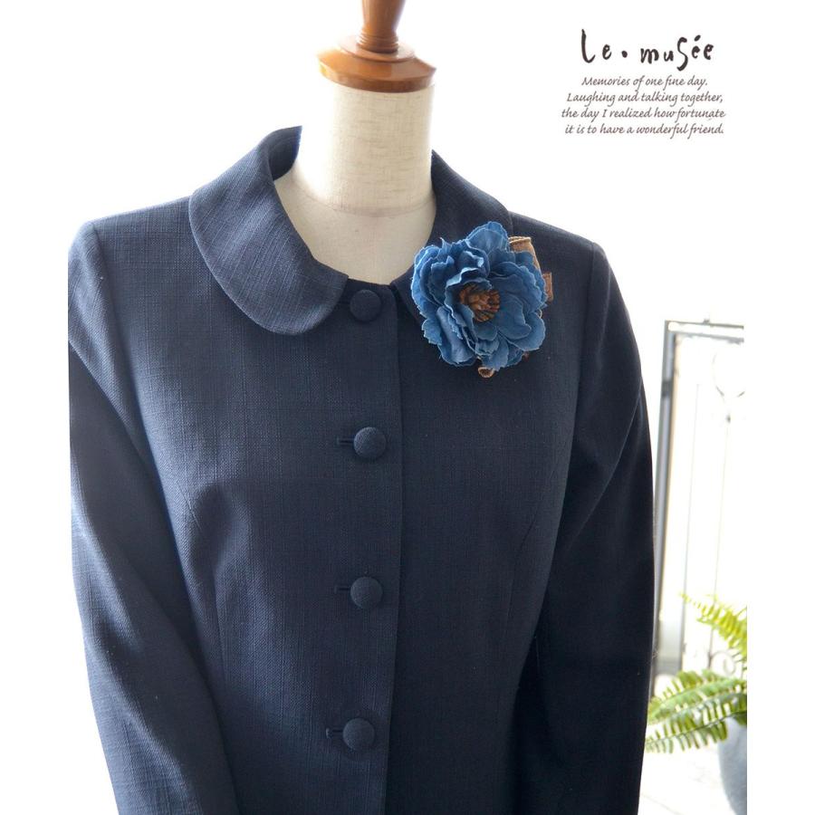 コサージュ 入学 入園式 親 卒業式 結婚式 おしゃれ フォーマル 親族 卒園式 ブローチ デニム調 ピオニー リボン 青 |  | 01