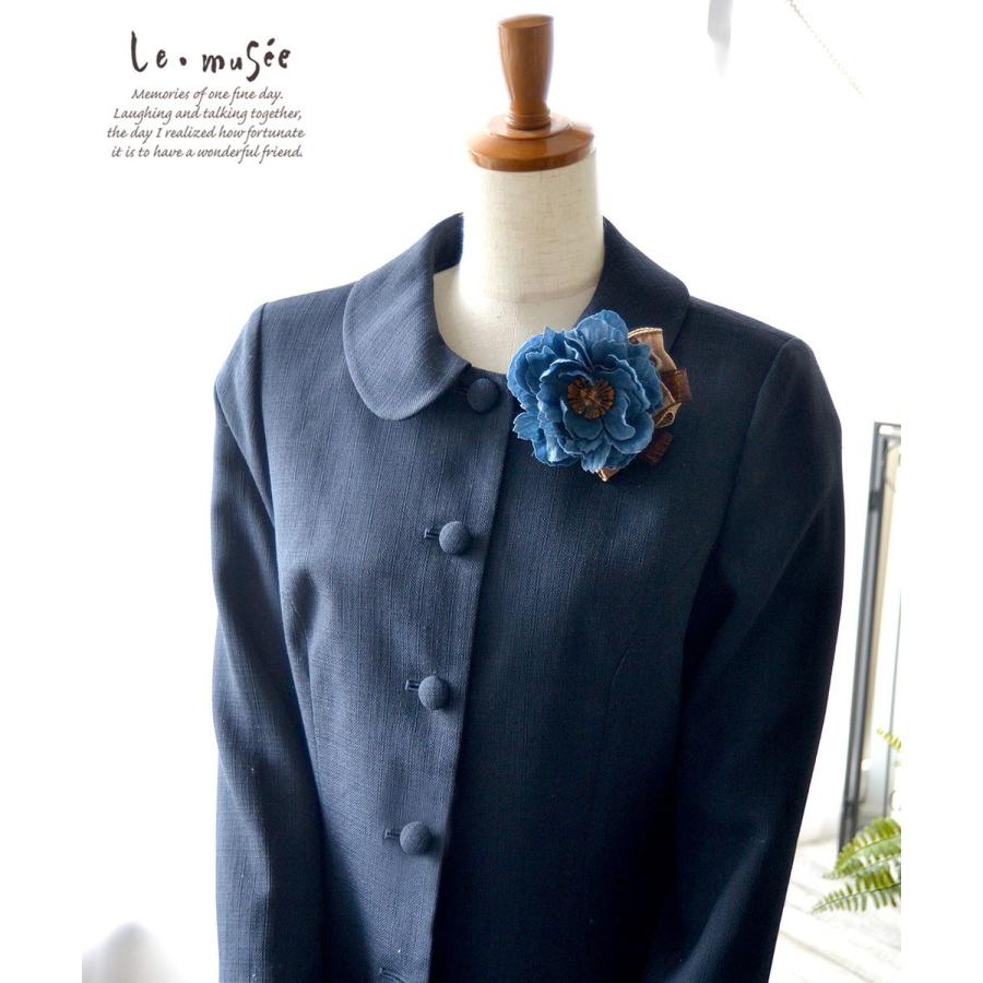コサージュ 入学 入園式 親 卒業式 結婚式 おしゃれ フォーマル 親族 卒園式 ブローチ デニム調 ピオニー リボン 青 |  | 03