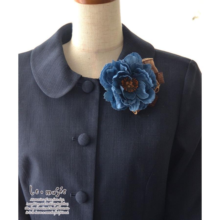 コサージュ 入学 入園式 親 卒業式 結婚式 おしゃれ フォーマル 親族 卒園式 ブローチ デニム調 ピオニー リボン 青 |  | 04
