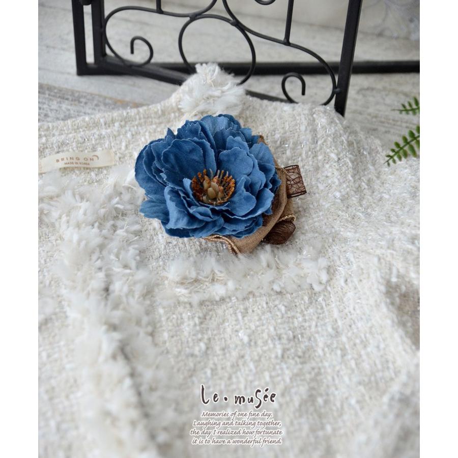 コサージュ 入学 入園式 親 卒業式 結婚式 おしゃれ フォーマル 親族 卒園式 ブローチ デニム調 ピオニー リボン 青 |  | 05