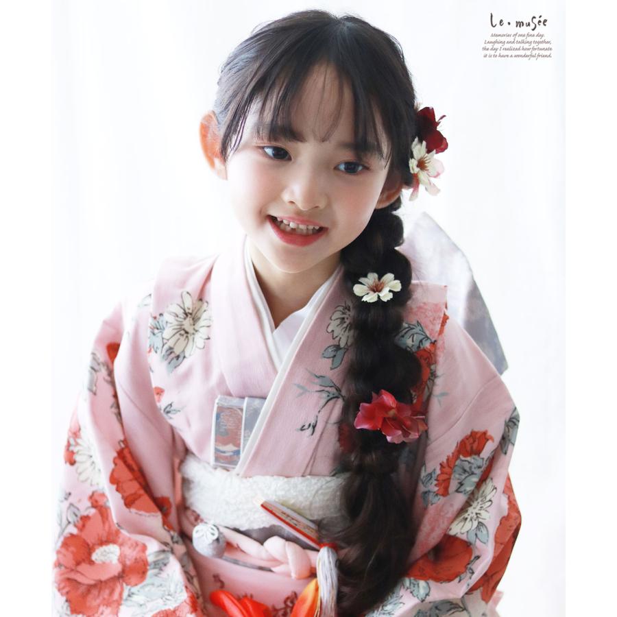 七五三 髪飾り ボルドー&ピンクあじさい | 753 3歳 7歳 花 グリーン 緑