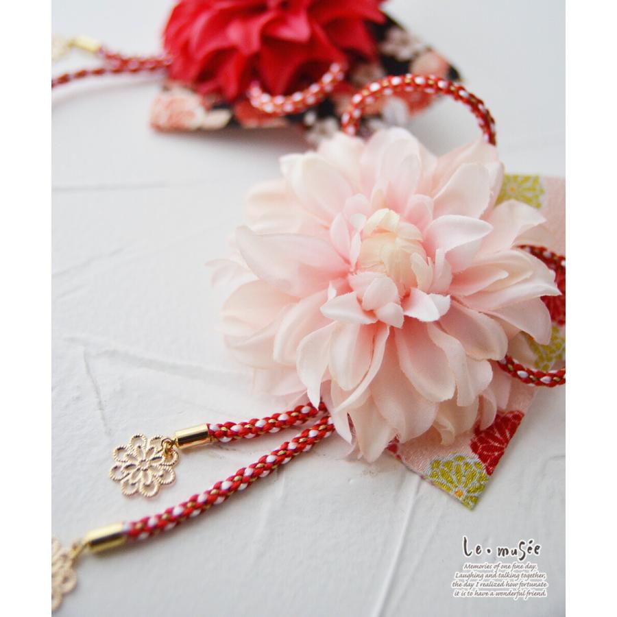 七五三 髪飾り 和柄リボンとダリア飾り | ダリア ピンク 赤 753 花
