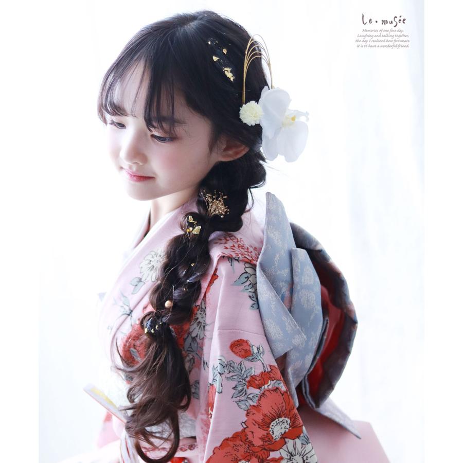 七五三 髪飾り 胡蝶蘭とゴールド飾り | 753 3歳 7歳 白 ホワイト胡蝶蘭