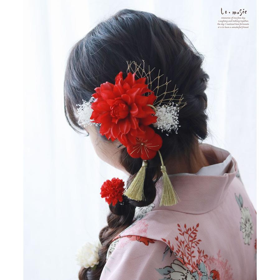 七五三 髪飾り ダリアとちりめん梅飾り | 753 3歳 7歳 女の子 ピンク