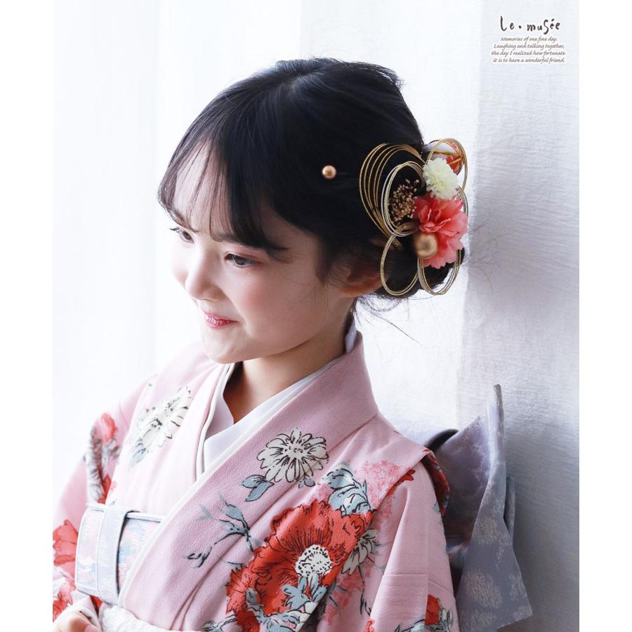 七五三 髪飾り 水引きフラワーと桃色ボール| 753 花 ヘッドドレス 3歳