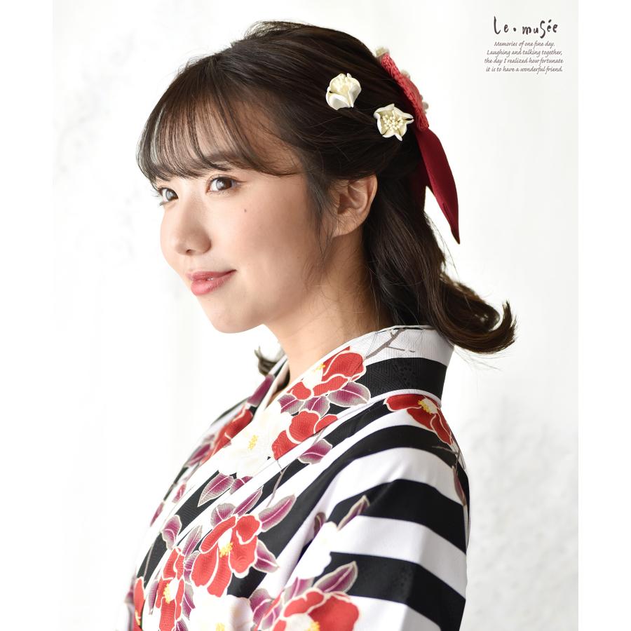 袴 髪飾り 卒業式 ツートーン リボン & 小花 | 花 ちりめん ハイカラ