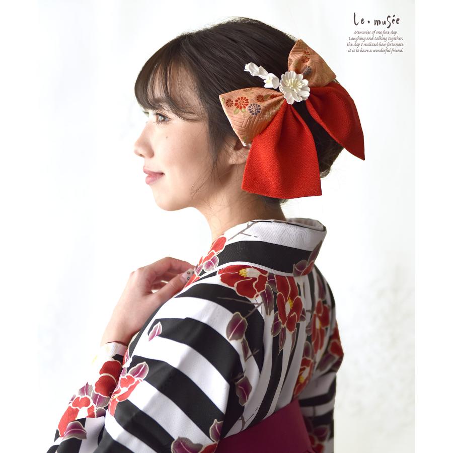 袴 髪飾り 卒業式 ツートーン リボン & 小花 | 花 ちりめん 袴 髪飾り 卒業式 ツートーン リボン & 小花 | 花 ちりめん