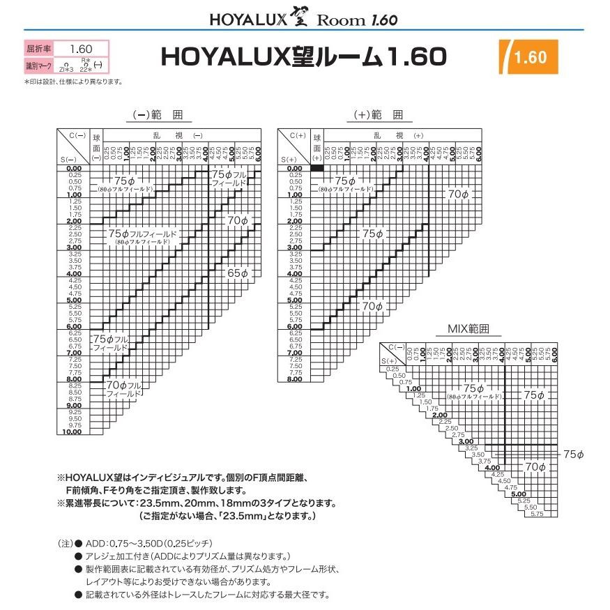 ノゾミ1.60　カラーレンズ　望160　HOYA　ホヤ　両面複合設計　遠近両用　メガネ　レンズ交換用　他店購入フレームOK 20ｍｍ