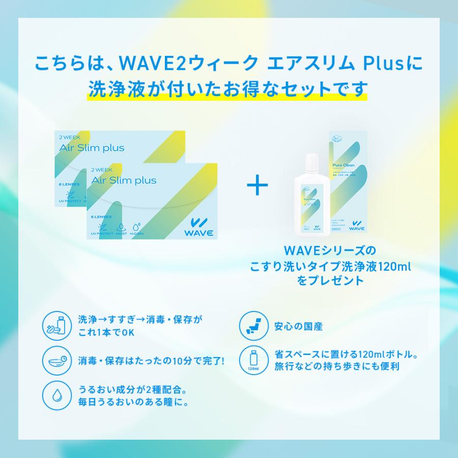 【クーポン5/6まで！】WAVE 2ウィーク エアスリムplus 6枚入り 2箱& ピュアクリーン 120ml（1本）｜lensget｜06