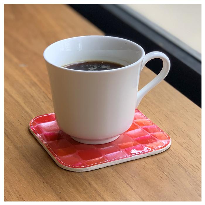 コースター 4枚セット 本革 上品な ステンドグラス テーブルウェア