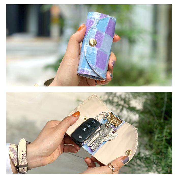 キーケース 4連 本革 ステンドグラス レディース スマートキー キーケース 4連 本革 ステンドグラス レディース スマートキー