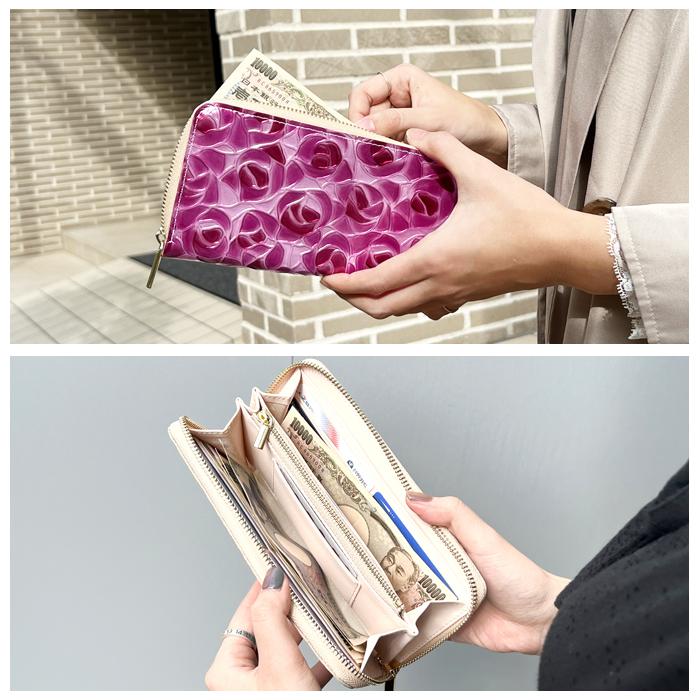 財布 長財布 レディース 本革 ステンドグラス ローズ ラウンド