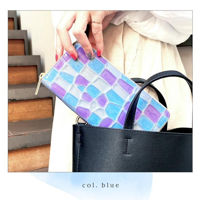 財布 長財布 レディース 本革 ステンドグラス ラウンドファスナー