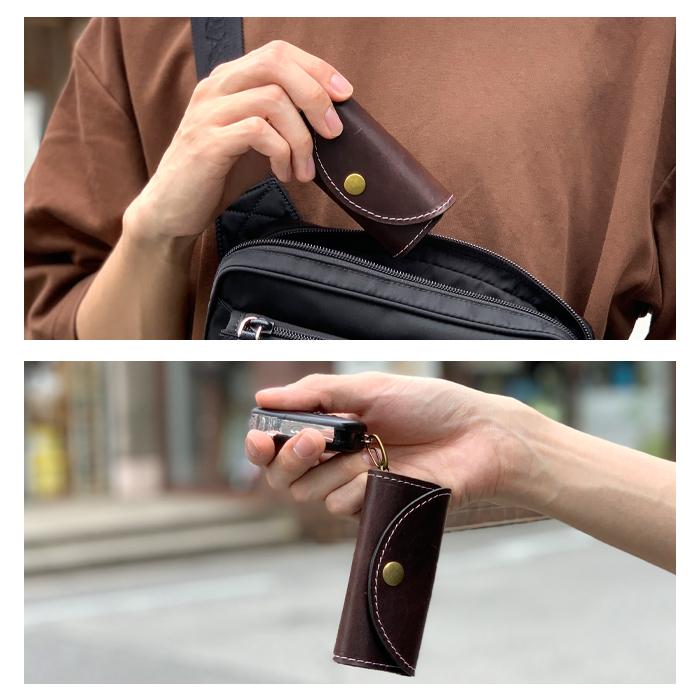 キーケース 4連 本革 スマートキー 三つ折り 馬革 ホースレザー レザー