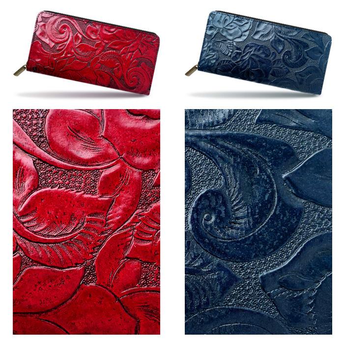 財布 レディース 長財布 本革 アンティーク バラ ラウンドファスナー