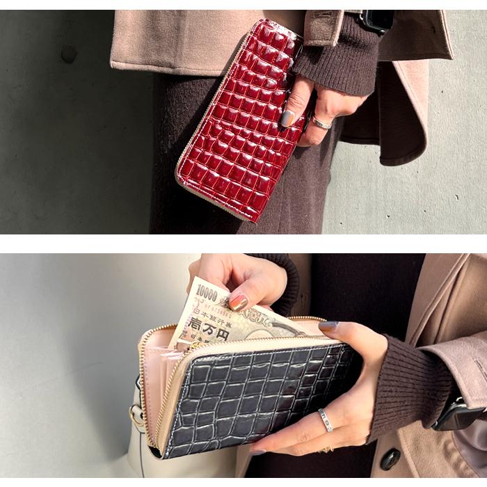 財布 レディース 長財布 本革 美クロコダイル ラウンドファスナー