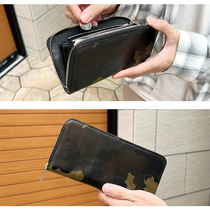 イタリアンレザー カモフラ カモフラージュ メンズ 長財布 本革 迷彩 ヌメ革 本革 カモフラ 迷彩柄 財布 長財布 メンズ サイフ さいふ ウォレット