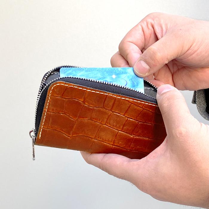 コインケース 本革 型押し ラウンドファスナー セカンド財布