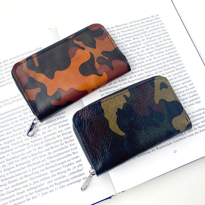 本革 コインケース メンズ カモフラ セカンド財布 ラウンドファスナー