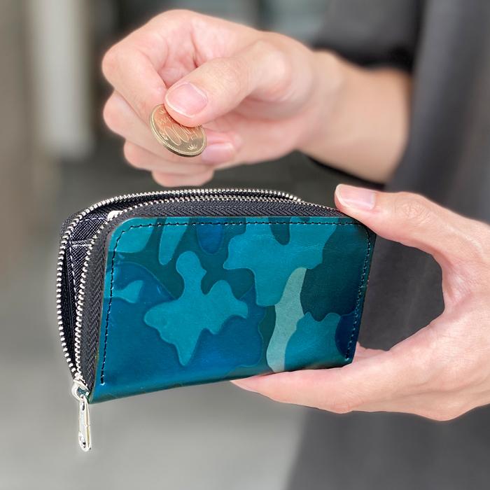 本革 コインケース メンズ カモフラ セカンド財布 ラウンドファスナー