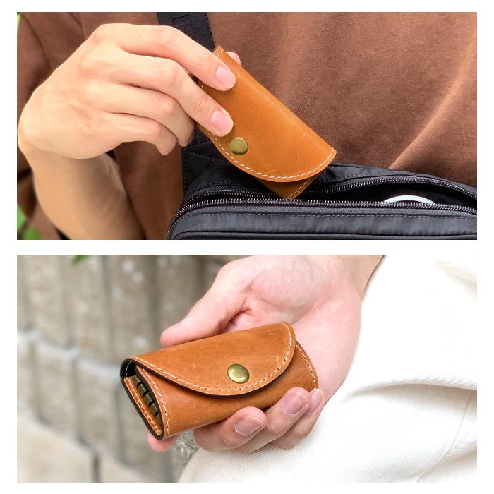 本革 キーケース 馬ヌメ革 メンズ スマートキー 三つ折り 牛革 レザー