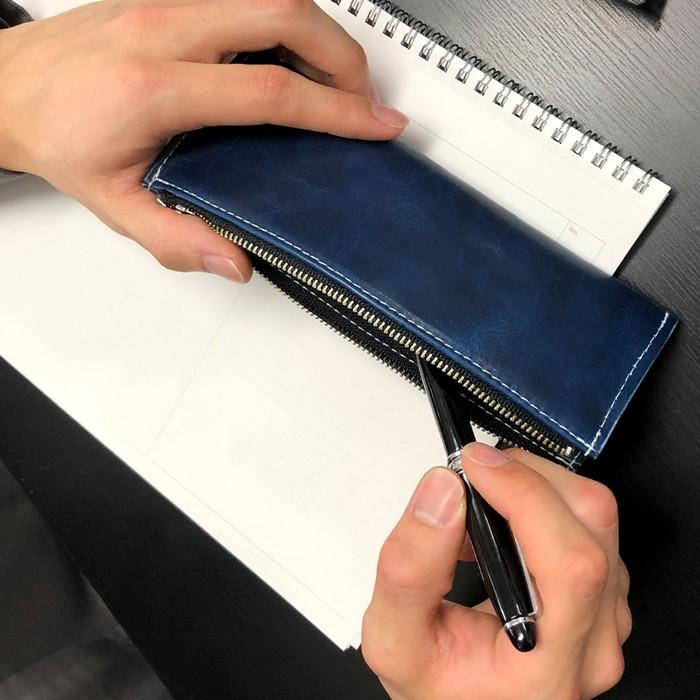 ペンケース 筆箱 牛ヌメ革 本革 レザー ペン入れ コンパクト スリム