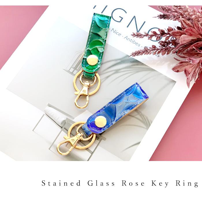 キーリング 本革 レディース ステンドグラス ローズ バラ 薔薇 バッグ