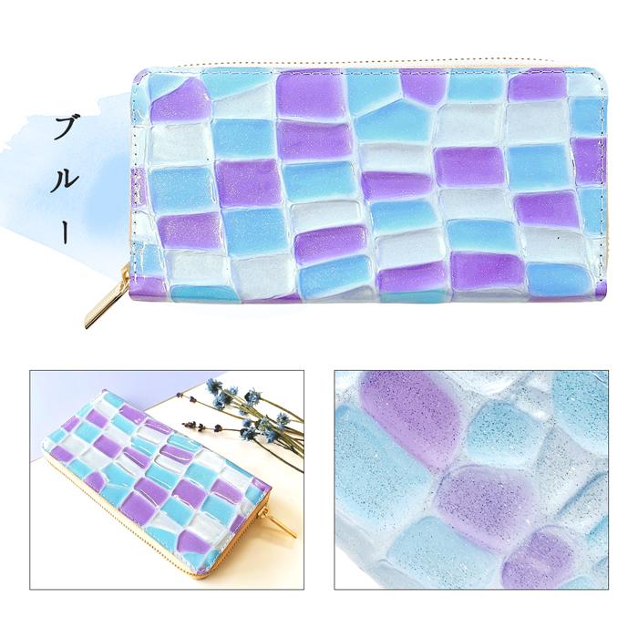 長財布 レディース 本革 エナメル 型押し ラウンドファスナー 財布 サイフ ウォレット 革 牛革 レザー カード収納 革財布 本革長財布 ステンドグラス