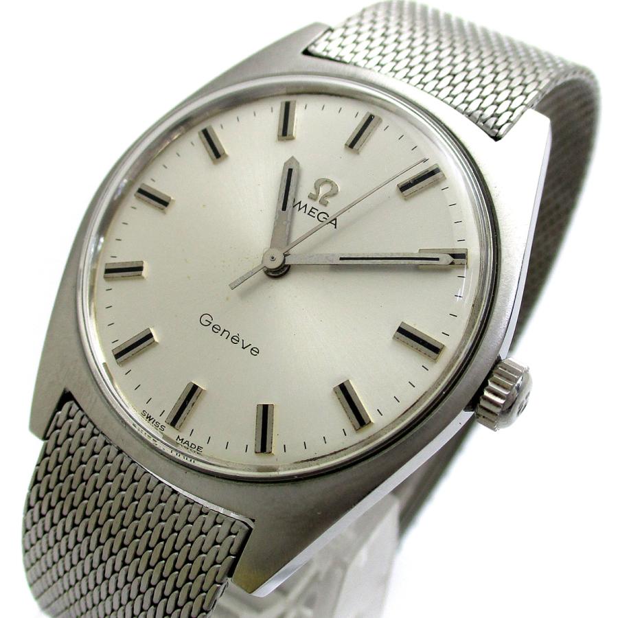 オメガ 時計 ジュネーブ Cライン メンズ 手巻き シルバー文字盤 腕時計 保証書 BOX OMEGA C-Line Geneve ヴィンテージ レア 磨き仕上げ済 アンティーク腕時計